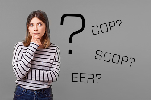 Hvad betyder COP;
  SCOP og EER